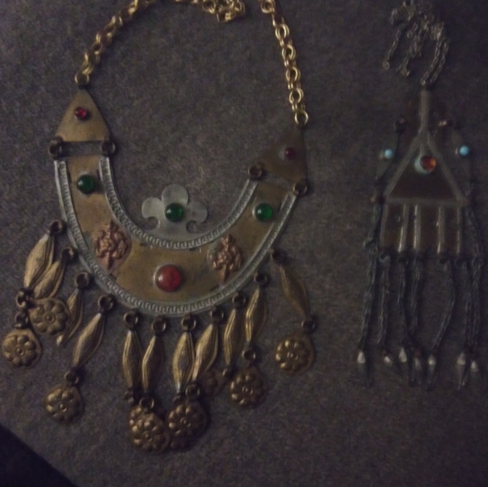 HTF Rare Nassims iron bib necklaces with cabachons 60s vintage - Picture 12 of 12
